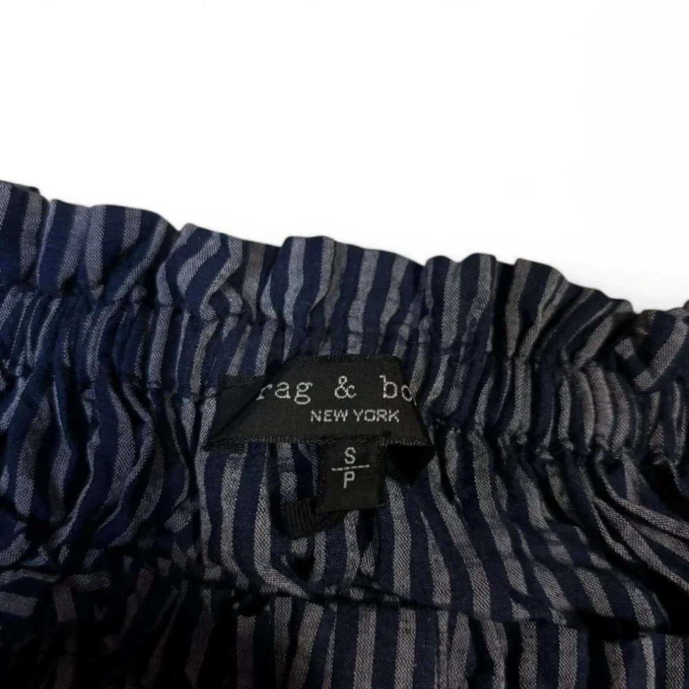 rag & bone Sz Small Navy Striped Peasant Blouse Modal Linen Boho Balloon Sleeve - Picture 5 of 6